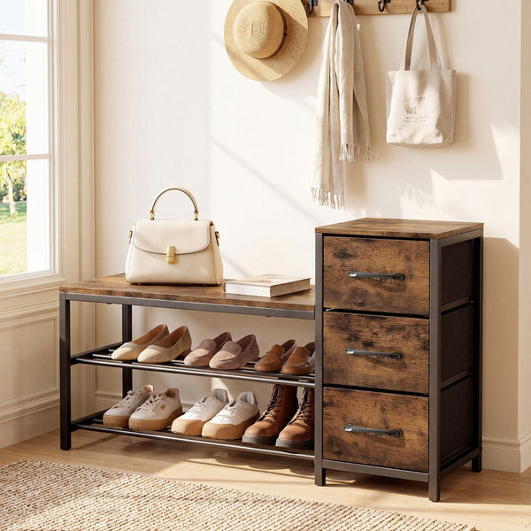 Shoe Bench 3-Tier Shoe Rack with 3 Removable Fabric Drawers