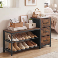 Shoe Bench 3-Tier Shoe Rack with 3 Removable Fabric Drawers