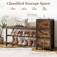 Shoe Bench 3-Tier Shoe Rack with 3 Removable Fabric Drawers