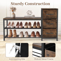 Shoe Bench 3-Tier Shoe Rack with 3 Removable Fabric Drawers