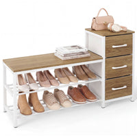 Shoe Bench 3-Tier Shoe Rack with 3 Removable Fabric Drawers
