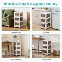3/4/5-Tier Plastic Drawer Storage Organizer Rolling Cart with 3 Drawers and Lockable Wheels
