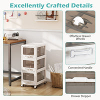 3/4/5-Tier Plastic Drawer Storage Organizer Rolling Cart with 3 Drawers and Lockable Wheels