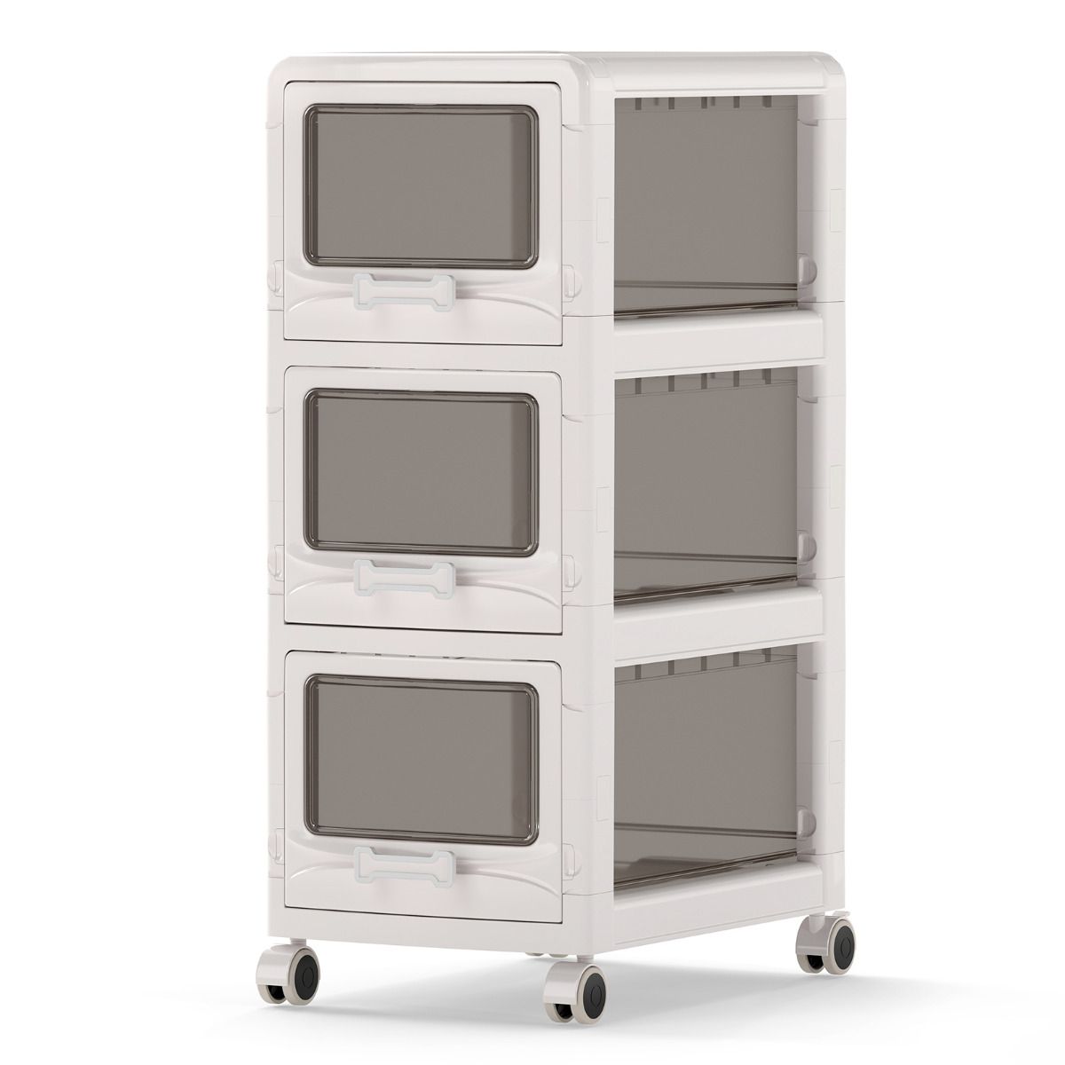 3/4/5-Tier Plastic Drawer Storage Organizer Rolling Cart with 3 Drawers and Lockable Wheels