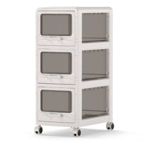 3/4/5-Tier Plastic Drawer Storage Organizer Rolling Cart with 3 Drawers and Lockable Wheels