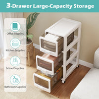 3/4/5-Tier Plastic Drawer Storage Organizer Rolling Cart with 3 Drawers and Lockable Wheels