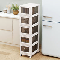 3/4/5-Tier Plastic Drawer Storage Organizer Rolling Cart with 3 Drawers and Lockable Wheels