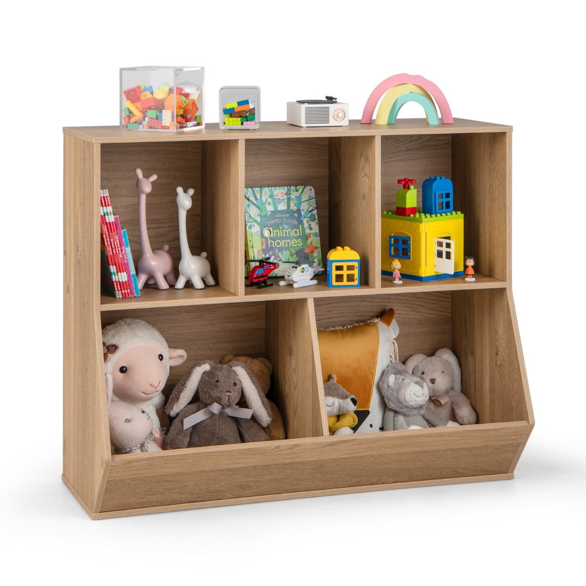 5-Cubby Kids Toy Storage Organizer with Footboard for Kids