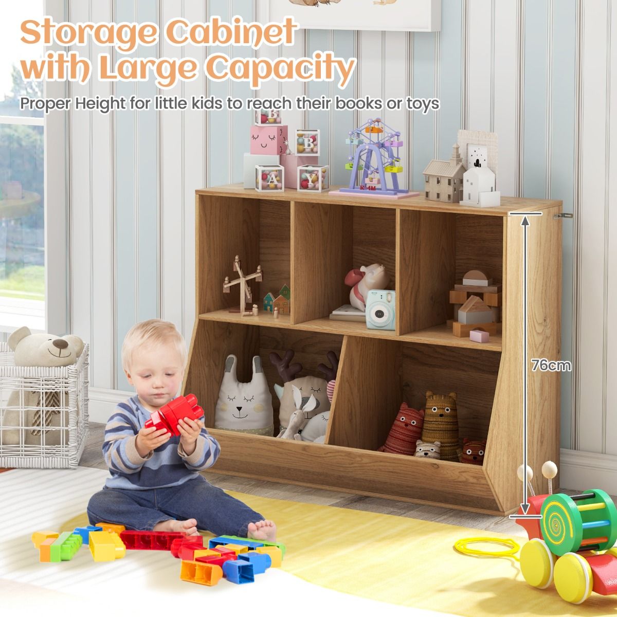 5-Cubby Kids Toy Storage Organizer with Footboard for Kids