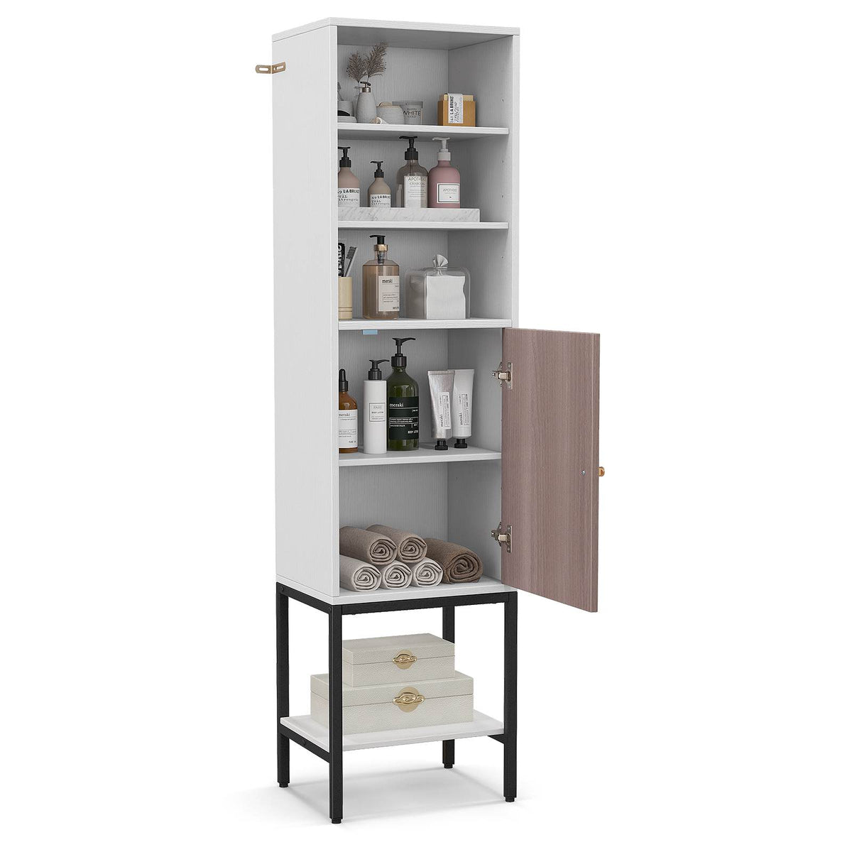 146 cm Tall Bathroom Cabinet Slim Cupboard Storage Organizer Adjustable Shelf