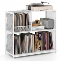 3-Tier Record Player Stand Turnable Vinyl End Table w/ 3 Removable Dividers