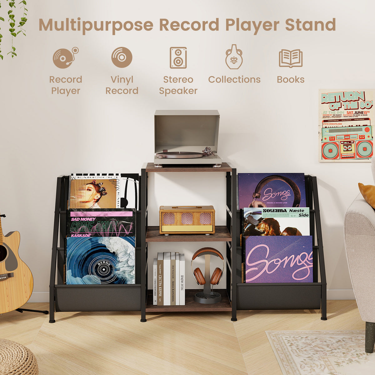 Record Player Stand with Storage Turntable Display Stand Vinyl Record Table