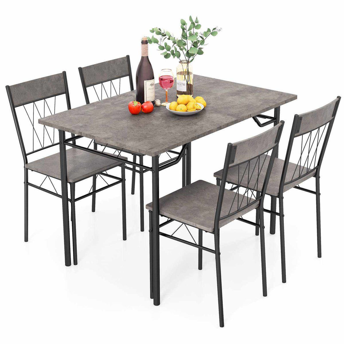 5Pcs Dining Table & Chair Set for 4 Kitchen Dining Room Furniture Dinette Set