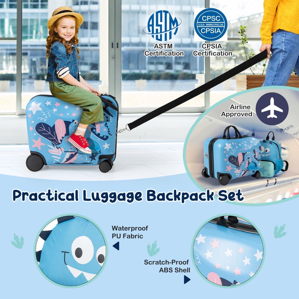 2 Pieces Kid Luggage Set with Spinner Wheels