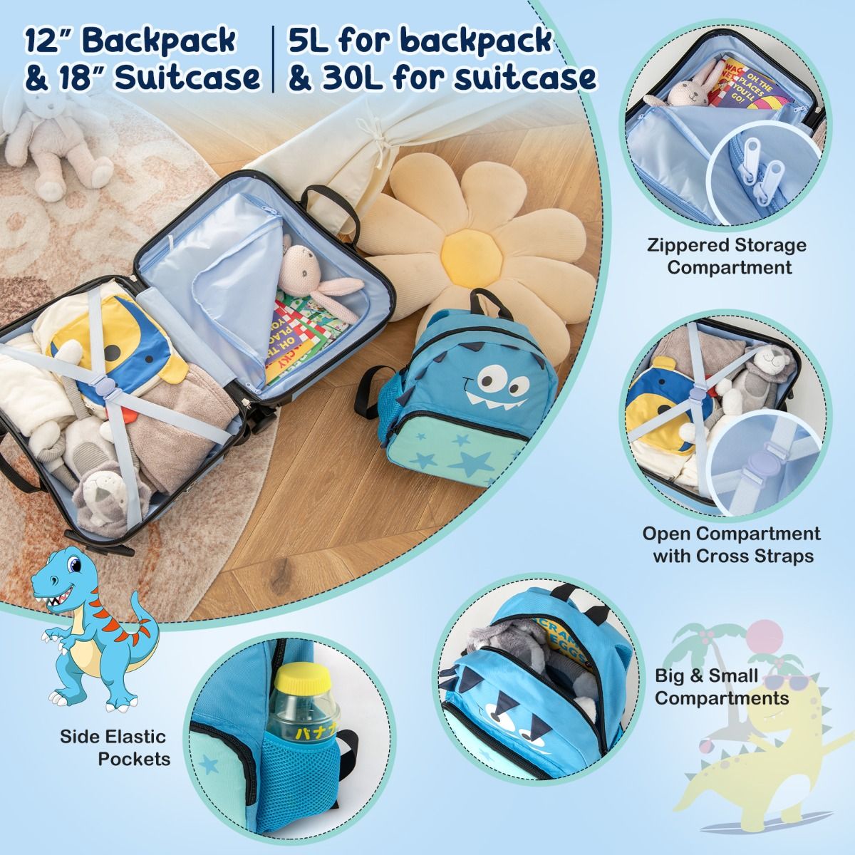 2 Pieces Kid Luggage Set with Spinner Wheels