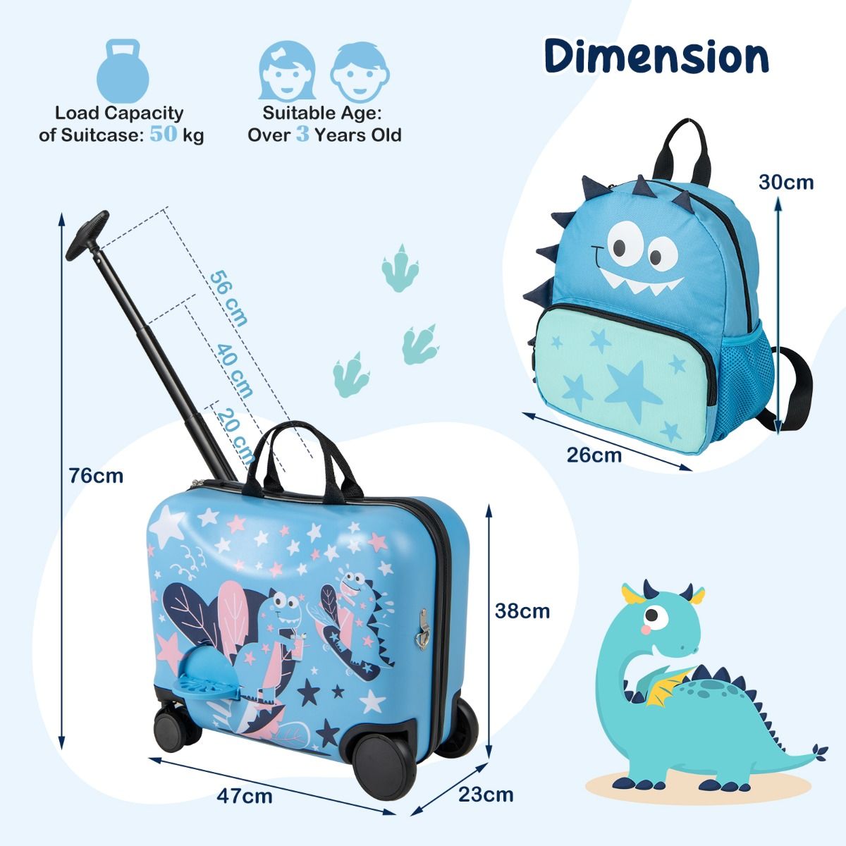2 Pieces Kid Luggage Set with Spinner Wheels