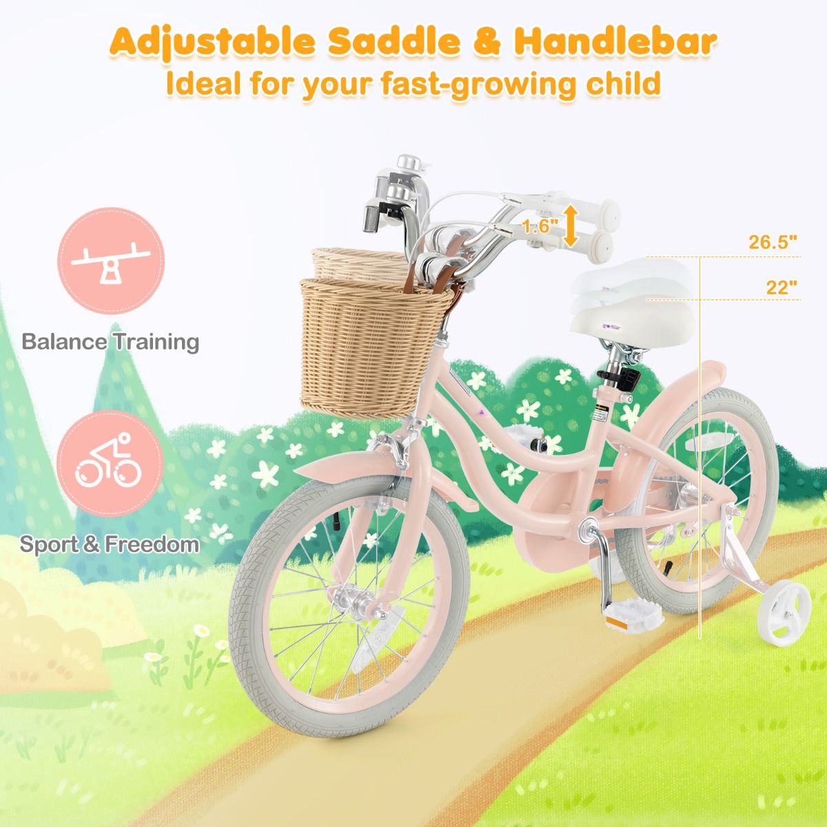 Kids Bike with Training Wheels and Adjustable Handlebar