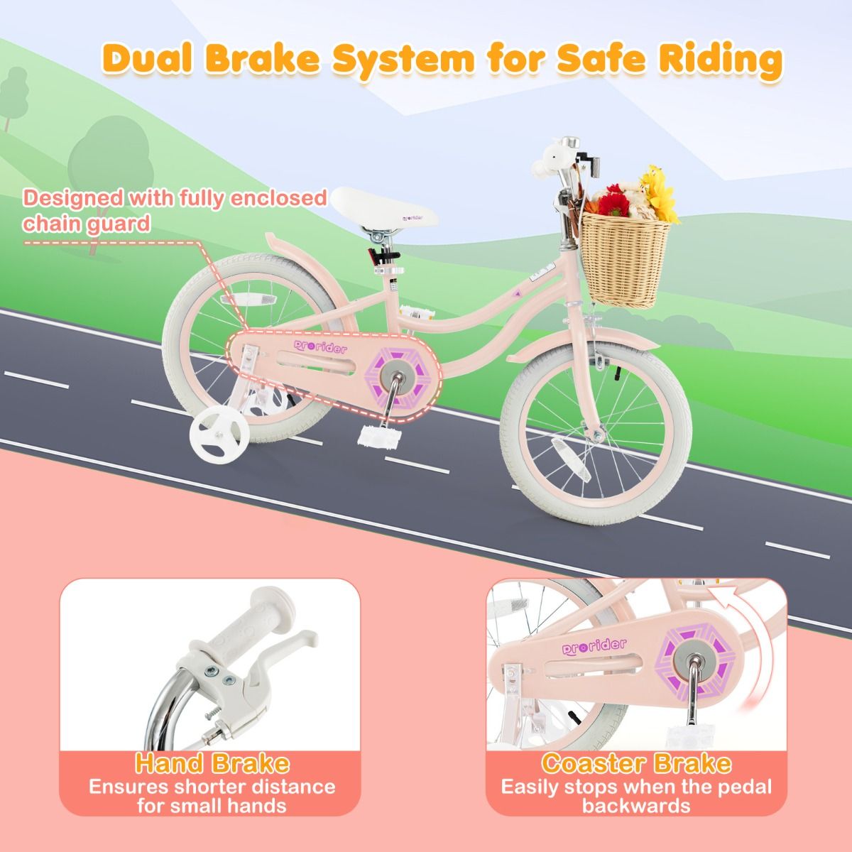 Kids Bike with Training Wheels and Adjustable Handlebar