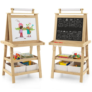 Kids Art Easel, 3 in 1 Double-Sided Standing Easel for Toddlers w/Chalkboard