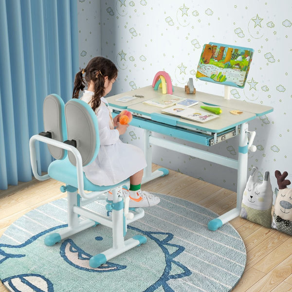 Height-Adjustable Kids Desk with Tilt Desktop and Book Stand for Writing Drawing Reading