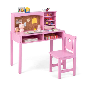 Kids Desk and Chair Set with Hutch and Cork Bulletin Board