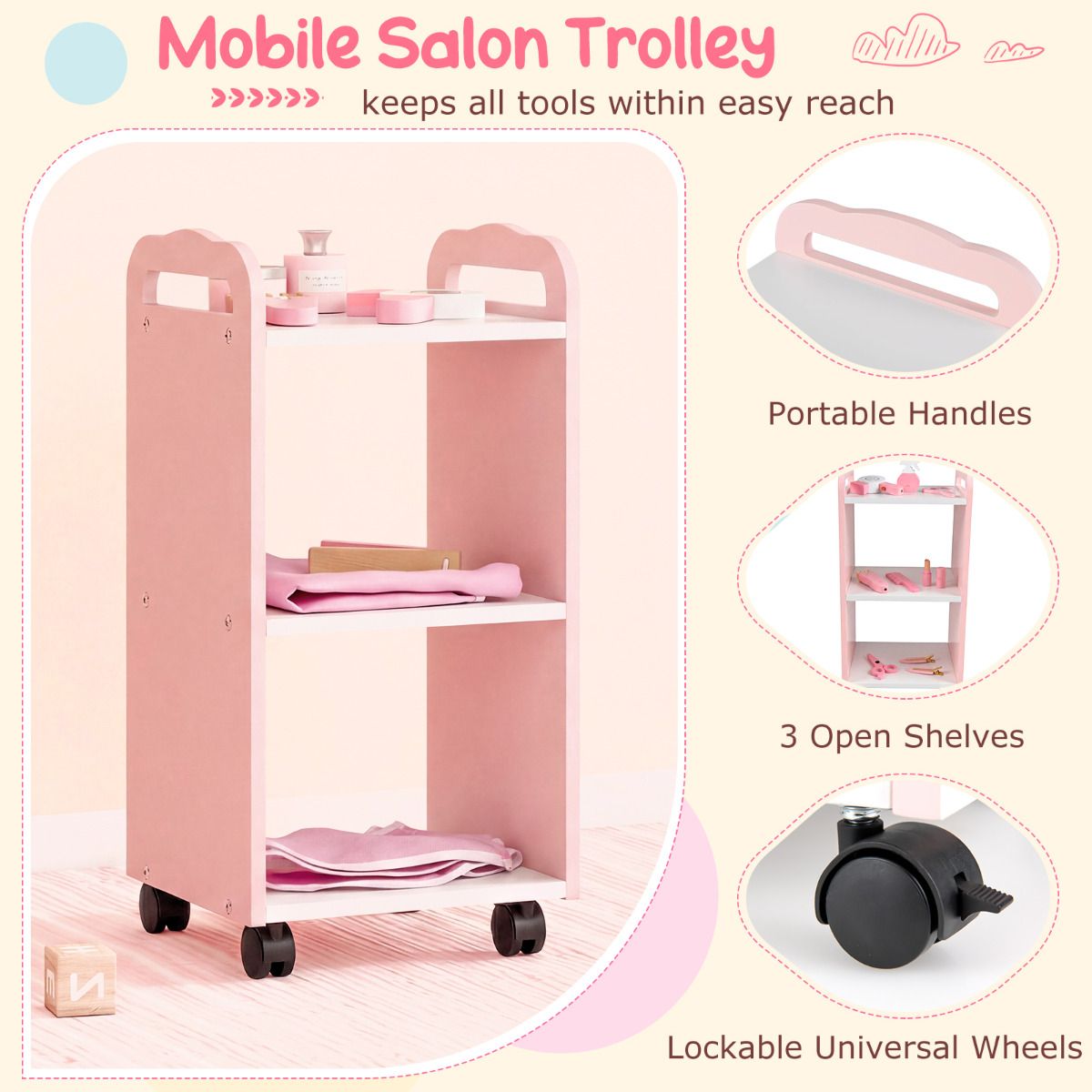 Kids Hair Salon Play Set with LED Lighted Mirror Swivel Barber