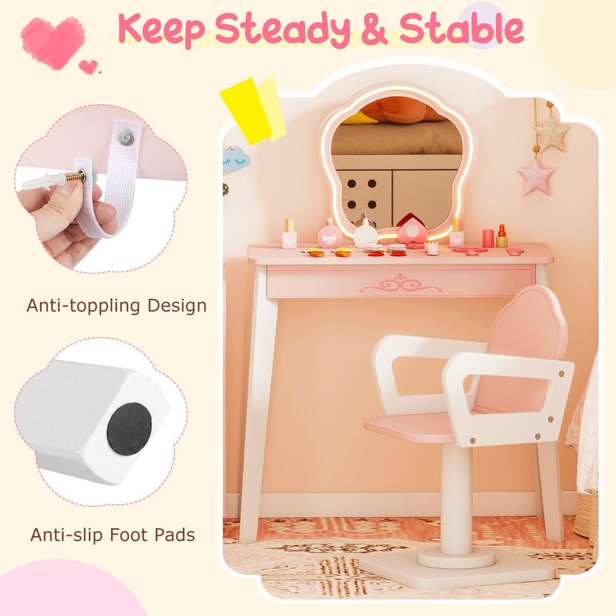 Kids Hair Salon Play Set with LED Lighted Mirror Swivel Barber