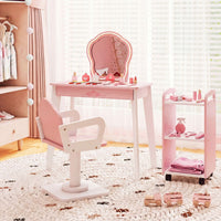 Kids Hair Salon Play Set with LED Lighted Mirror Swivel Barber