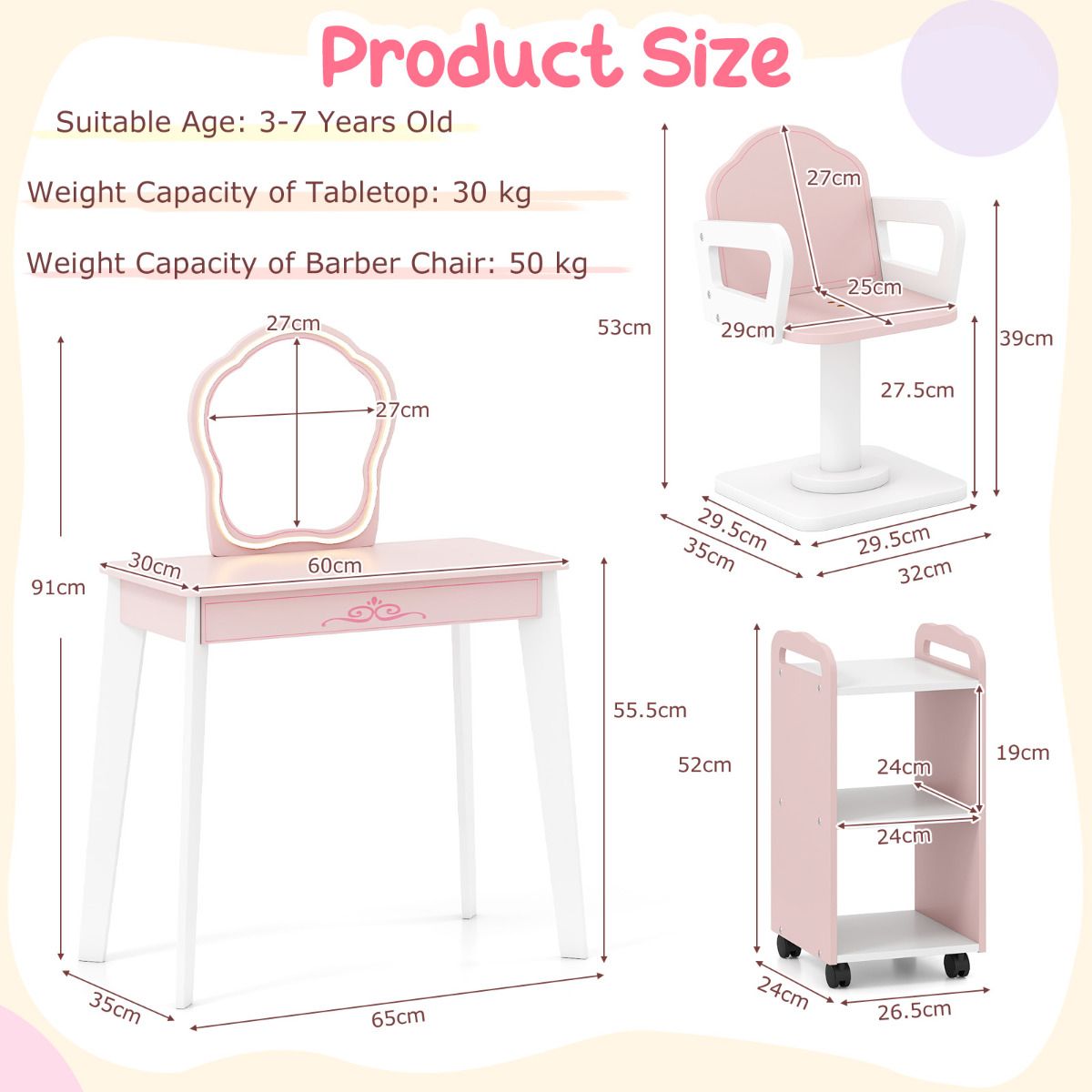 Kids Hair Salon Play Set with LED Lighted Mirror Swivel Barber