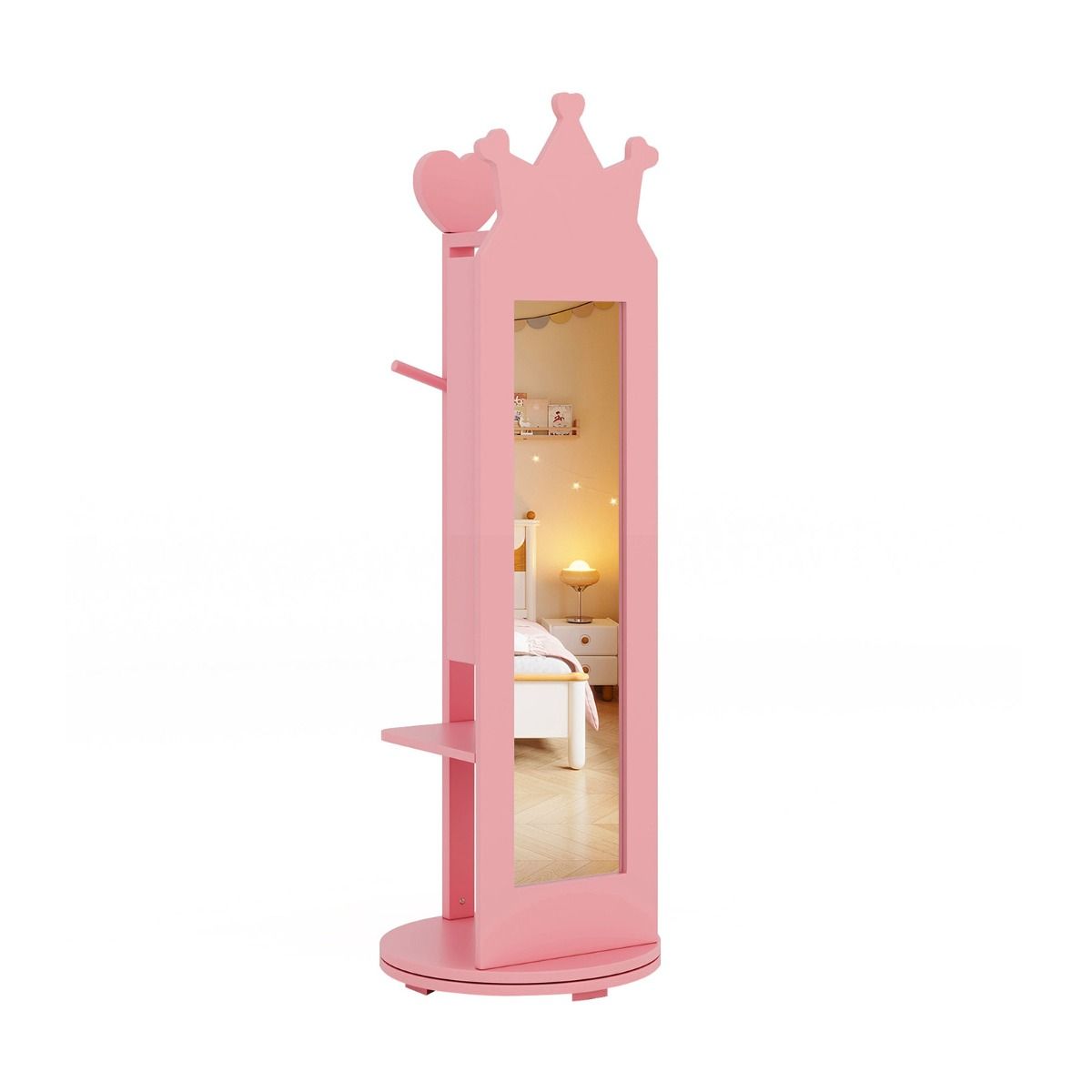 Kids Jewelry Cabinet 360-degree Rotating with Mirror and Clothes Rack