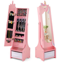 Kids Jewelry Cabinet with Full-Length Mirror and Foldable Drawer