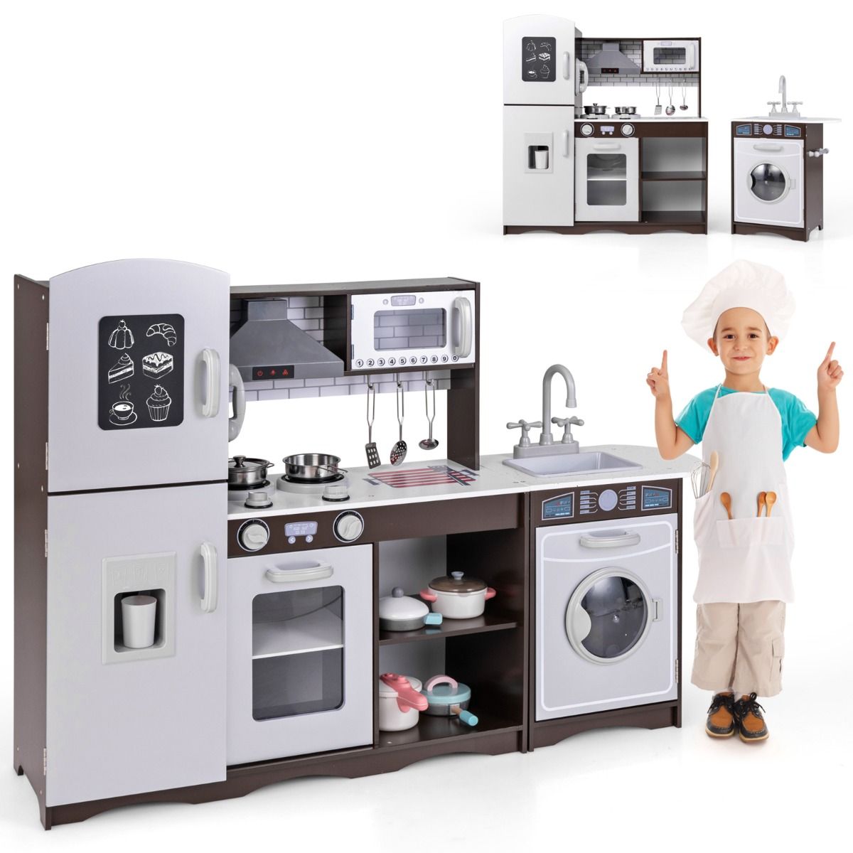 Kids Kitchen Playset Corner Toy Wooden Kitchen Set