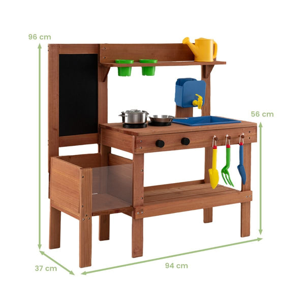 Kids Mud Kitchen Solid Wood with Planter Box Sink Stoves and Chalkboard