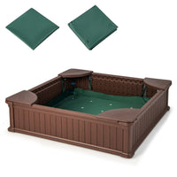 Kids Outdoor Sandbox with Waterproof Cover and 4 Corner Seats