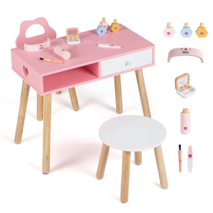 Kids Pretend Nail Salon Playset with Chair and Stool for 3-7 Years Old Children