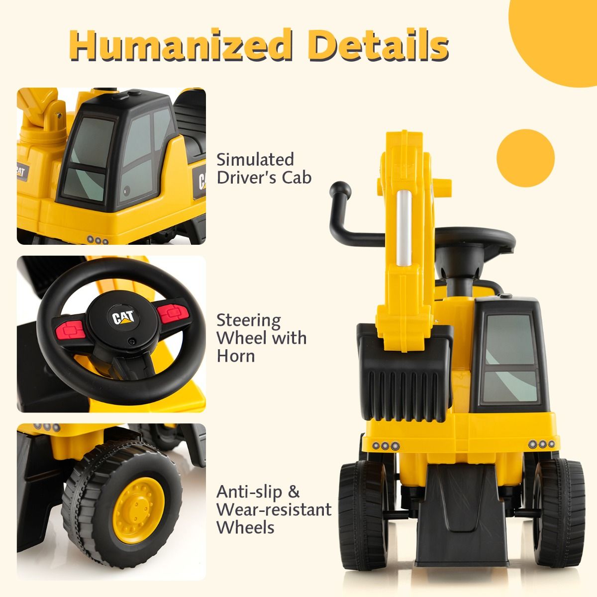 Kids Rid-On Digger Functional Excavator Toy with Rotatable Digging Bucket