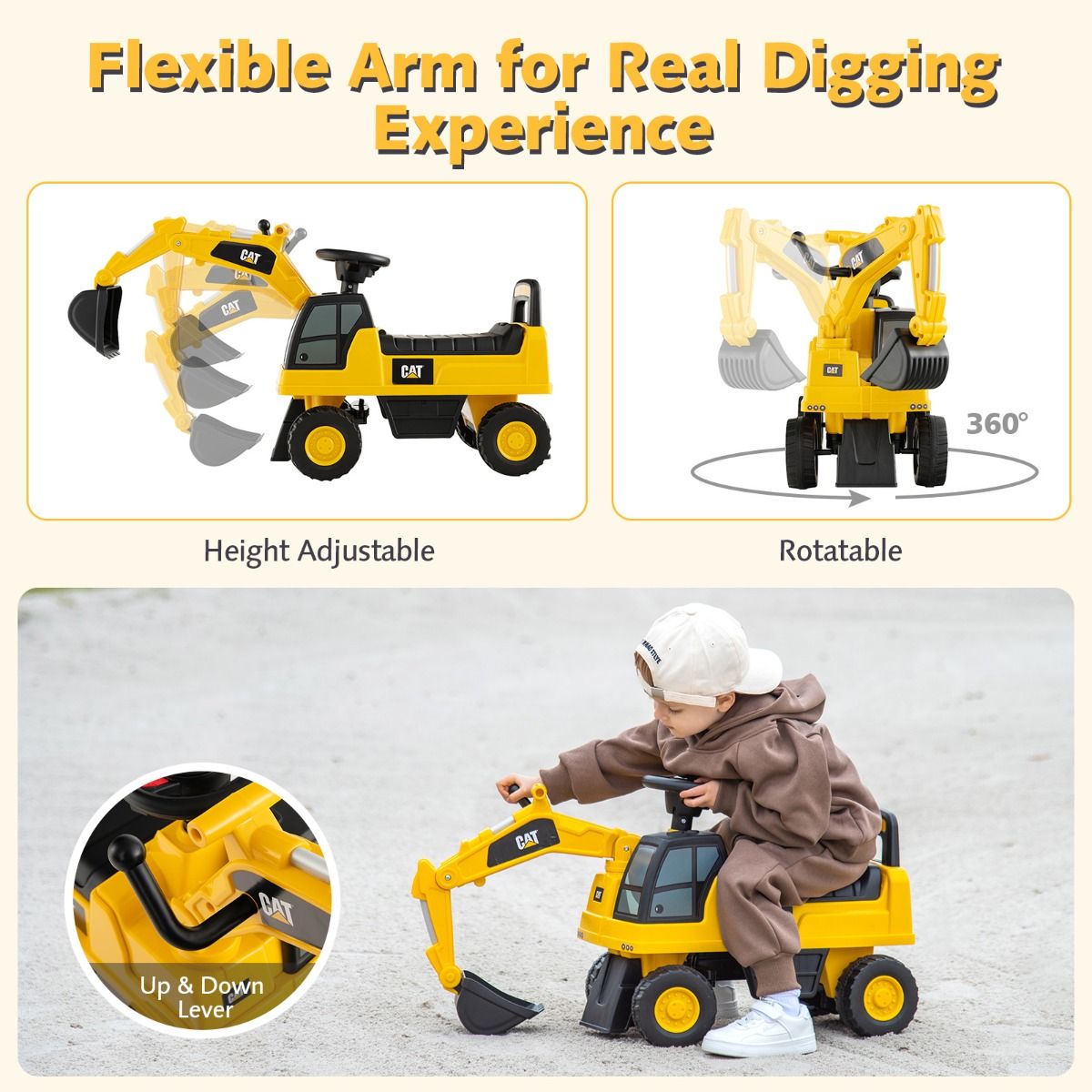 Kids Rid-On Digger Functional Excavator Toy with Rotatable Digging Bucket