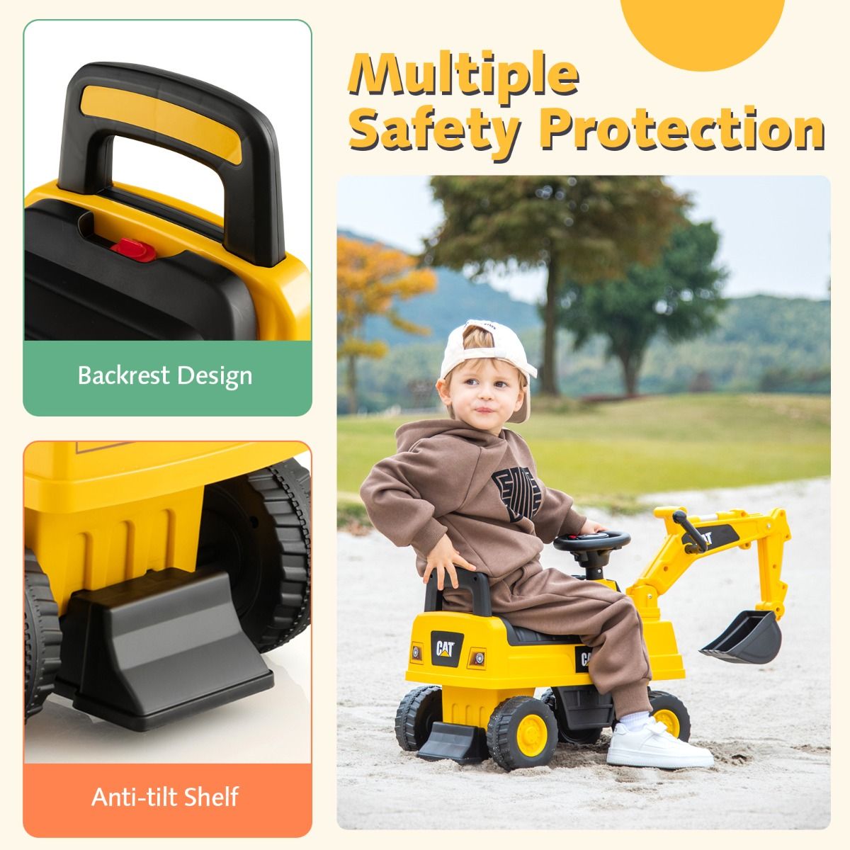 Kids Rid-On Digger Functional Excavator Toy with Rotatable Digging Bucket
