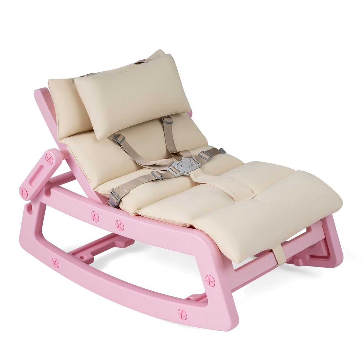 Kids Rocking Chair with Adjustable Backrest & Washable Cushion for 6+ Months