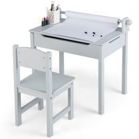 Kids Table and Chairs Set, Activity Desk and Chair for Children w/Paper Roll Holder & 2 Markers