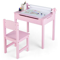 Kids Table and Chairs Set, Activity Desk and Chair for Children w/Paper Roll Holder & 2 Markers