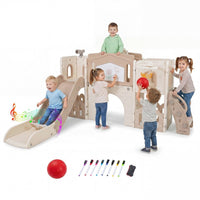 Kids Slide Playset with Basketball Hoop and Music Box for Toddlers