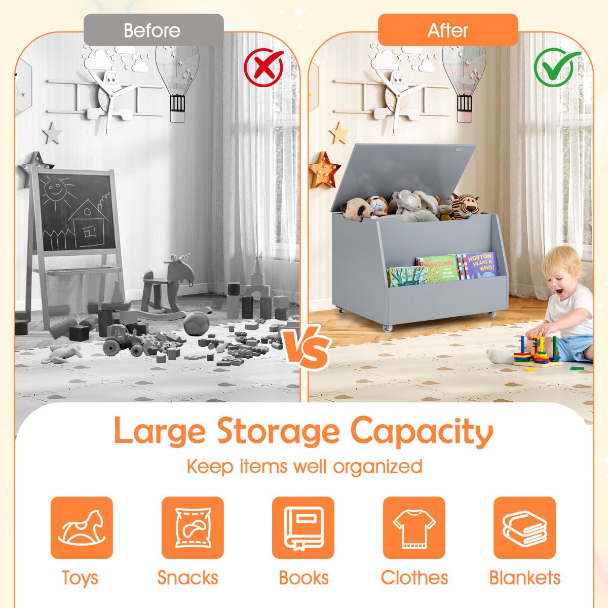 Toy Storage Modular Kids Toy Box Wooden Mobile Toy Storage Organizer – Giantex.au