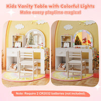 Kids Vanity Desk with Lights Princess Makeup Table with Lighted Mirror