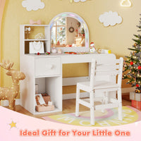 Kids Vanity Desk with Lights Princess Makeup Table with Lighted Mirror