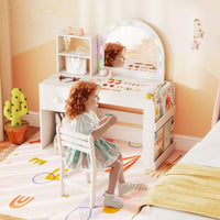 Kids Vanity Desk with Lights Princess Makeup Table with Lighted Mirror