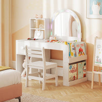 Kids Vanity Desk with Lights Princess Makeup Table with Lighted Mirror