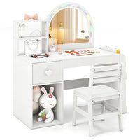 Kids Vanity Desk with Lights Princess Makeup Table with Lighted Mirror