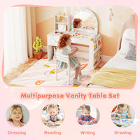 Kids Vanity Desk with Lights Princess Makeup Table with Lighted Mirror