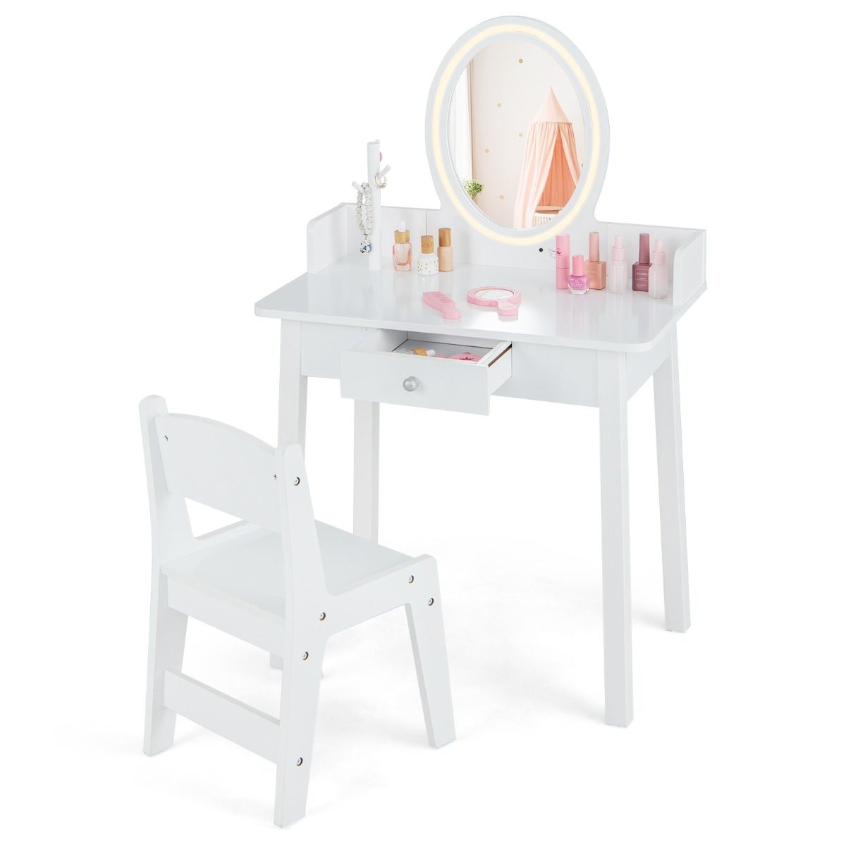 Wooden Kids Vanity Set w/Lighted Mirror
